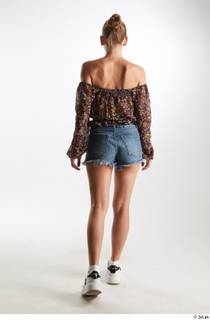 Arina Shy 1 back view blue jeans shorts carmen long…